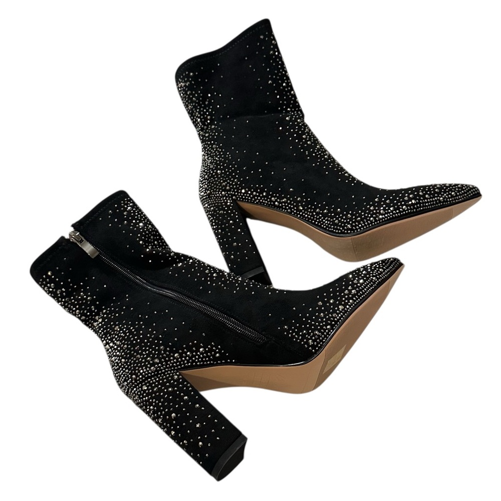 ISNOM Rhinestone & Black Ankle Boots 8